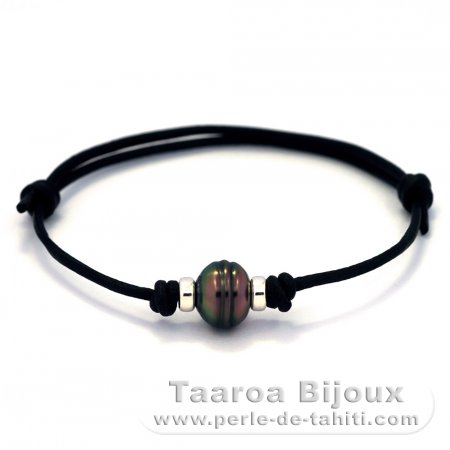 Leather Bracelet and 1 Tahitian Pearl Ringed C 10.1 mm