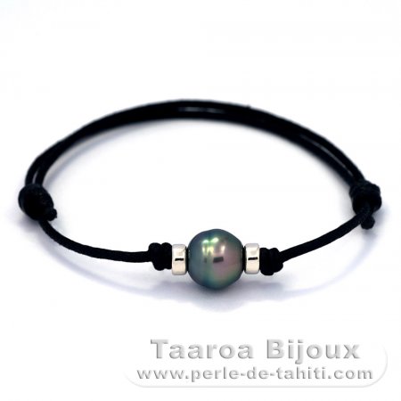 Waxed Cotton Bracelet and 1 Tahitian Pearl Ringed B 9.5 mm