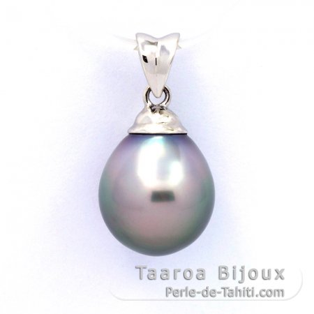 Rhodiated Sterling Silver Pendant and 1 Tahitian Pearl Semi-Baroque C 11.1 mm