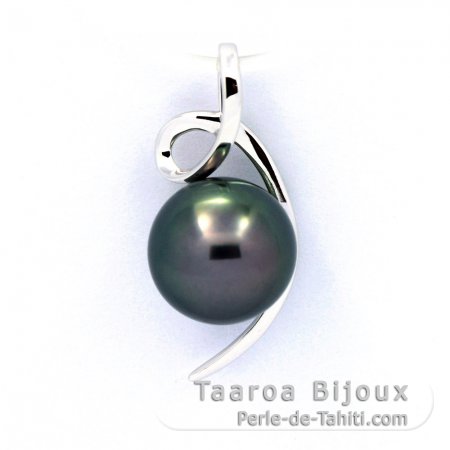 18K Solid White Gold Pendant and 1 Tahitian Pearl Round B 9.4 mm