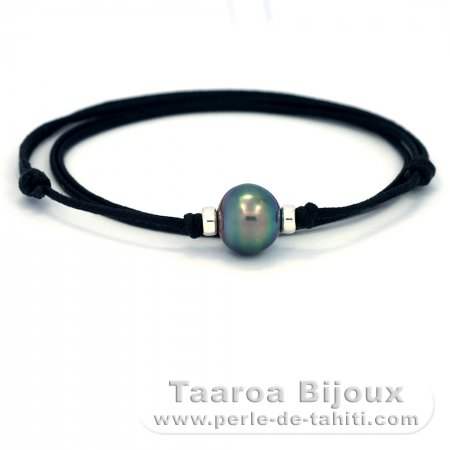 Cotton Necklace and 1 Tahitian Pearl Semi-Baroque C 12.5 mm