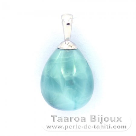 Rhodiated Sterling Silver Pendant and 1 Larimar - 15 x 10.2 mm - 1.88 gr