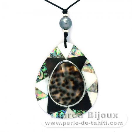 Cotton Necklace and 1 Tahitian Pearl Near-Round C 9.4 mm
