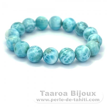 Bracelet of 16 Larimar Beads 18 cm 66.8 gr Taaroa Bijoux