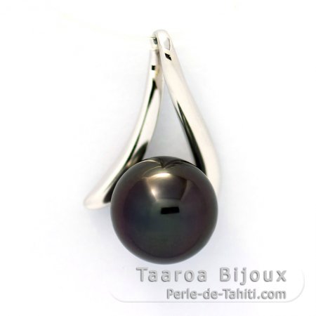 Rhodiated Sterling Silver Pendant and 1 Tahitian Pearl Round C 8.3 mm