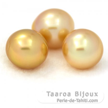 Lot of 3 Australian Pearls Semi-Baroque A+ from 10.1 to 10.4 mm