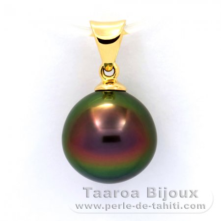 18K solid Gold Pendant and 1 Tahitian Pearl Near-Round B+ 10.3 mm