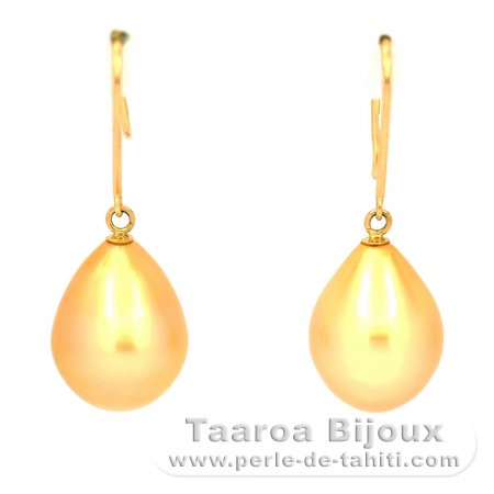 18K solid Gold Earrings and 2 Australian Pearls Semi-Baroque B and C 10 mm