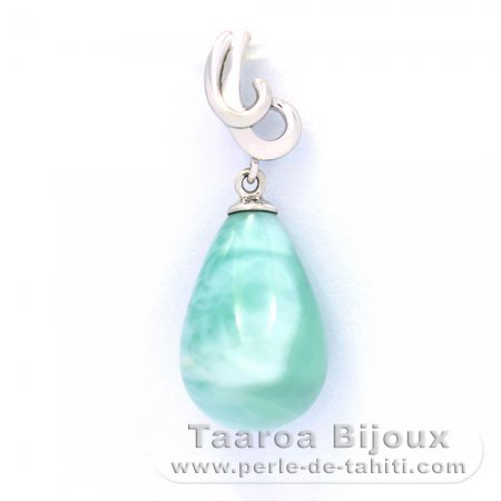 Rhodiated Sterling Silver Pendant and 1 Larimar - 15 x 10.2 mm - 2.4 gr