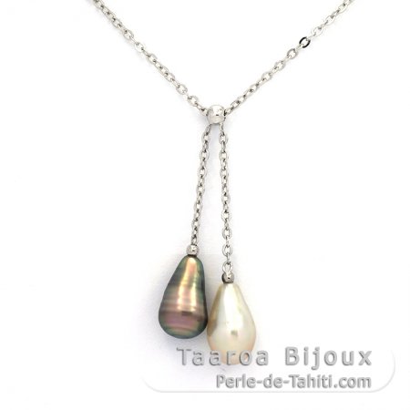 Rhodiated Sterling Silver Necklace and 2 Tahitian Keishis