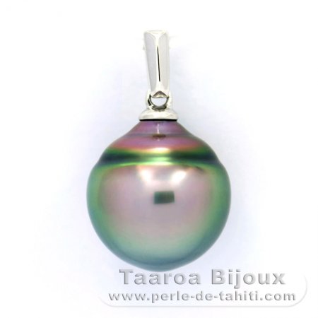 Rhodiated Sterling Silver Pendant and 1 Tahitian Pearl Ringed B 11.8 mm