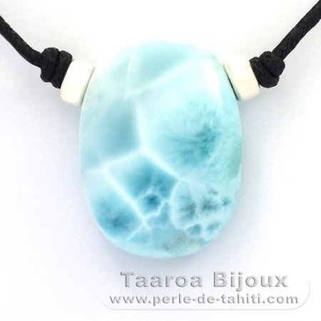 Cotton Necklace and 1 Larimar - 28 x 21 x 10 mm - 11.2 gr