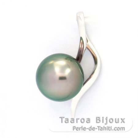 18K Solid White Gold Pendant and 1 Tahitian Pearl Round A 8.9 mm