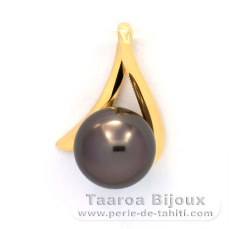 18K solid Gold Pendant and 1 Tahitian Pearl Round A 8 mm