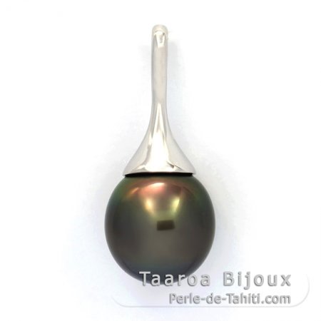 Rhodiated Sterling Silver Pendant and 1 Tahitian Pearl Semi-Baroque B 12.5 mm