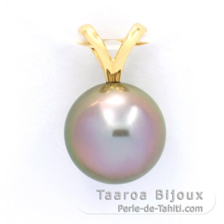 18K solid Gold Pendant and 1 Tahitian Pearl Round B 9.9 mm