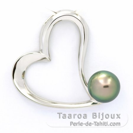 Rhodiated Sterling Silver Pendant and 1 Tahitian Pearl Near-Round C 8.6 mm