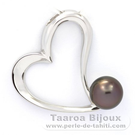 Rhodiated Sterling Silver Pendant and 1 Tahitian Pearl Near-Round C 8.7 mm