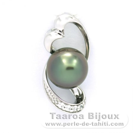 Rhodiated Sterling Silver Pendant and 1 Tahitian Pearl Semi-Baroque B 8.4 mm