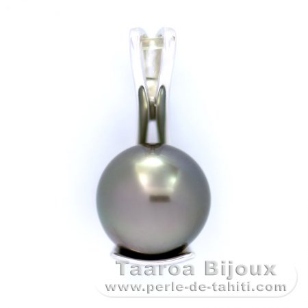 Rhodiated Sterling Silver Pendant and 1 Tahitian Pearl Near-Round C 9.3 mm