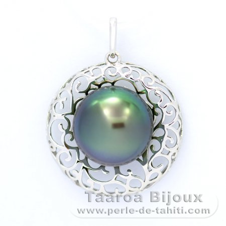 Rhodiated Sterling Silver Pendant and 1 Tahitian Pearl Semi-Baroque BC 11.9 mm