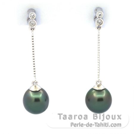 Rhodiated Sterling Silver Earrings and 2 Tahitian Pearls Semi-Baroque AB 8.5 mm