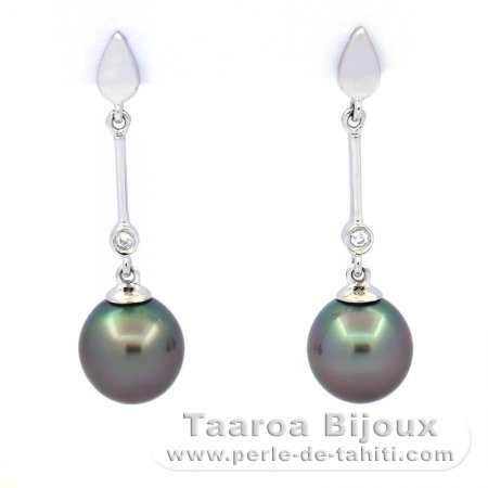Rhodiated Sterling Silver Earrings and 2 Tahitian Pearls Semi-Baroque B 8.5 mm