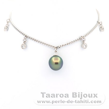Rhodiated Sterling Silver Bracelet and 1 Tahitian Pearl Semi-Baroque B+ 8.5 mm