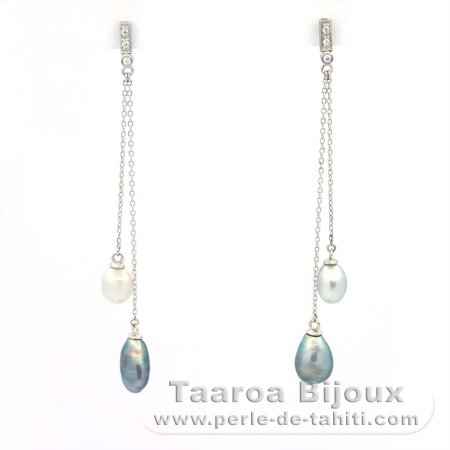 Rhodiated Sterling Silver Earrings and 4 Tahitian Keishis