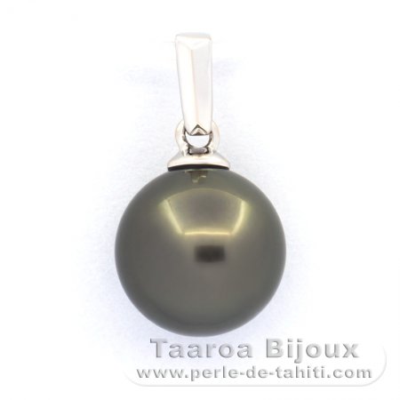 18K Solid White Gold Pendant and 1 Tahitian Pearl Round B 8.9 mm