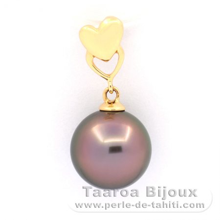 18K solid Gold Pendant and 1 Tahitian Pearl Round B 10 mm
