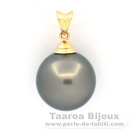 18K solid Gold Pendant and 1 Tahitian Pearl Round B 14.4 mm