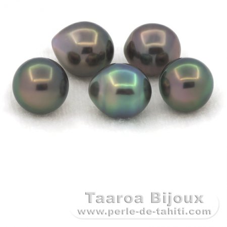 Lot of 5 Tahitian Pearls Semi-Baroque C from 9 to 9.4 mm