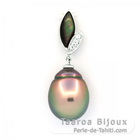 Rhodiated Sterling Silver Pendant and 1 Tahitian Pearl Semi-Baroque B 11.7 mm