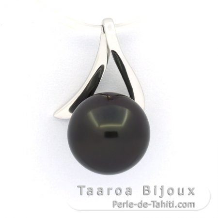 18K Solid White Gold Pendant and 1 Tahitian Pearl Round A 9.9 mm