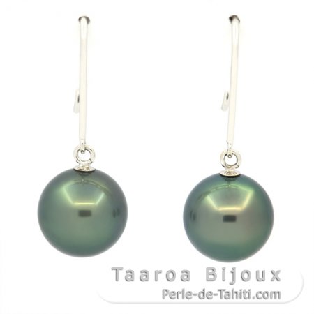 14K White Gold Earrings and 2 Tahitian Pearls Round B 8.9 mm