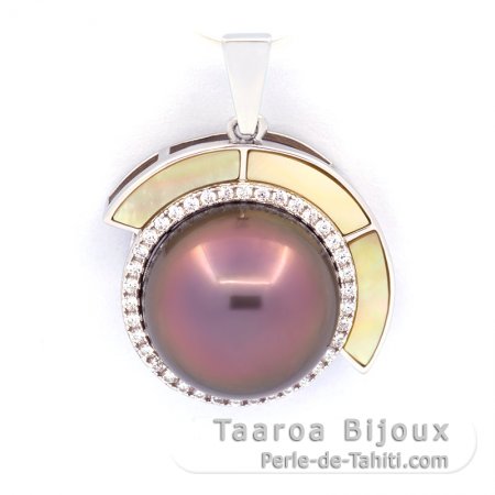 Rhodiated Sterling Silver Pendant and 1 Tahitian Pearl Near-Round C+ 12.7 mm