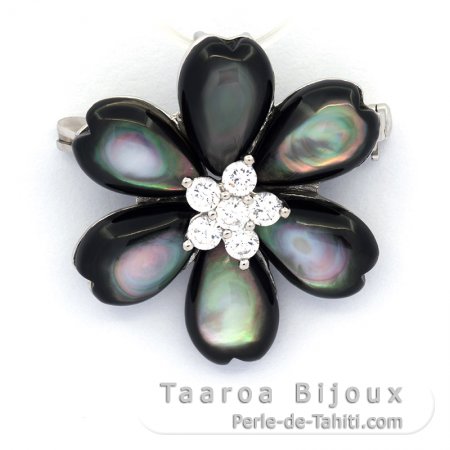 Rhodiated Sterling Silver Pendant and Brooch with Tahitian Mother-of-Pearl