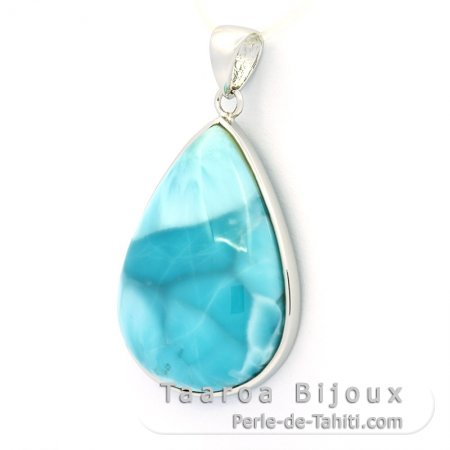 Rhodiated Sterling Silver Pendant and 1 Larimar - 29 x 20 x 8 mm - 7.14 gr