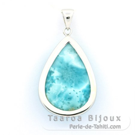 Rhodiated Sterling Silver Pendant and 1 Larimar - 29 x 20 x 8 mm - 7.14 gr