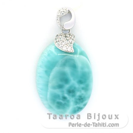 Rhodiated Sterling Silver Pendant and 1 Larimar - 28 x 20.5 x 7.5 mm - 7.2 gr