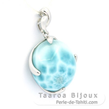 Rhodiated Sterling Silver Pendant and 1 Larimar - 20.5 mm - 5.1 gr