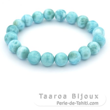 Bracelet of 20 Larimar Beads 9 to 9.5 mm - 15 cm - 22.5 gr