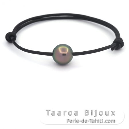 Leather Bracelet and 1 Tahitian Pearl Near-Round C 11.6 mm