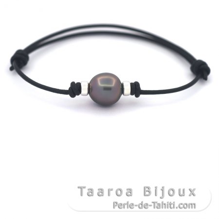 Leather Bracelet and 1 Tahitian Pearl Semi-Baroque B 11.1 mm