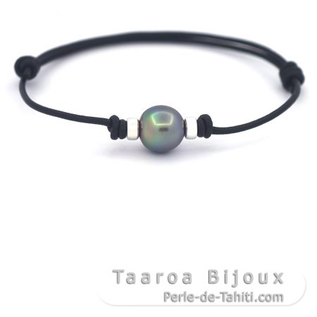 Leather Bracelet and 1 Tahitian Pearl Semi-Baroque B 10.3 mm