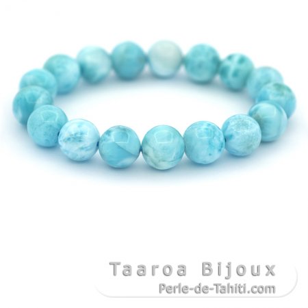 Bracelet of 17 Larimar Beads - 11.6 to 12.1 mm - 16 cm - 41.5 gr