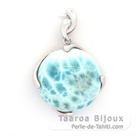 Rhodiated Sterling Silver Pendant and 1 Larimar - 20.5 mm - 6 gr