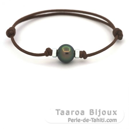 Waxed Cotton Bracelet and 1 Tahitian Pearl Semi-Baroque B 10.2 mm