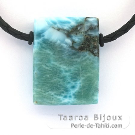 Leather Necklace and 1 Larimar - 33 x 25 x 10 mm - 19 gr